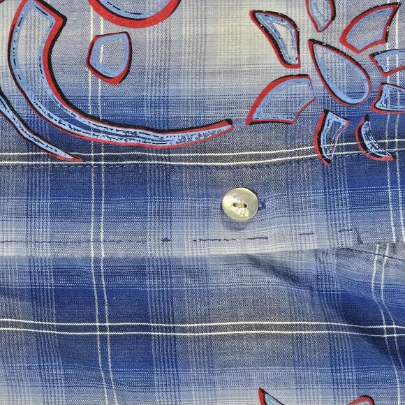 VTG Bugle Boy Hawaiian Shirt L Blue Floral Short Sleeve Y2K 1990s Shell Button - Picture 12 of 13